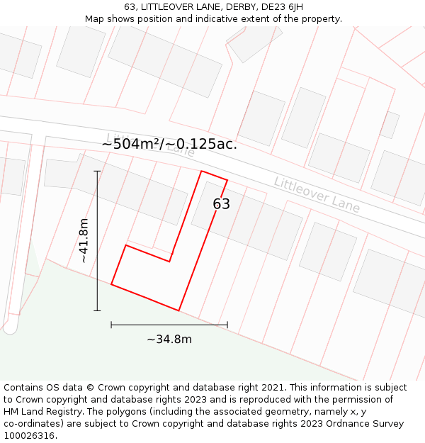 63, LITTLEOVER LANE, DERBY, DE23 6JH: Plot and title map