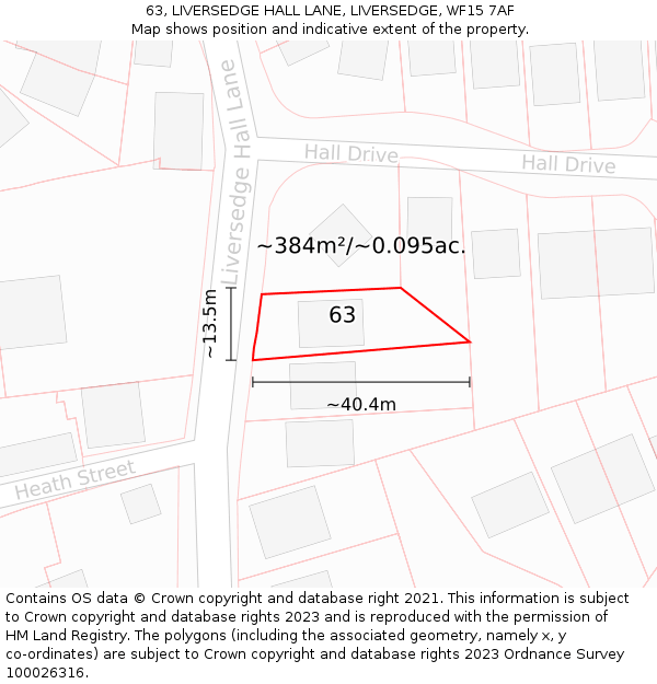 63, LIVERSEDGE HALL LANE, LIVERSEDGE, WF15 7AF: Plot and title map