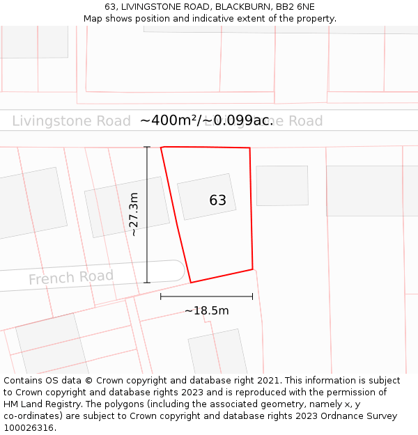 63, LIVINGSTONE ROAD, BLACKBURN, BB2 6NE: Plot and title map