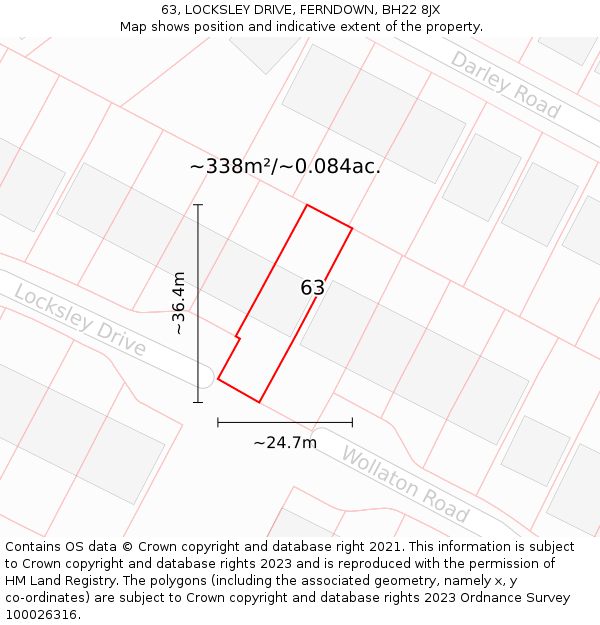 63, LOCKSLEY DRIVE, FERNDOWN, BH22 8JX: Plot and title map