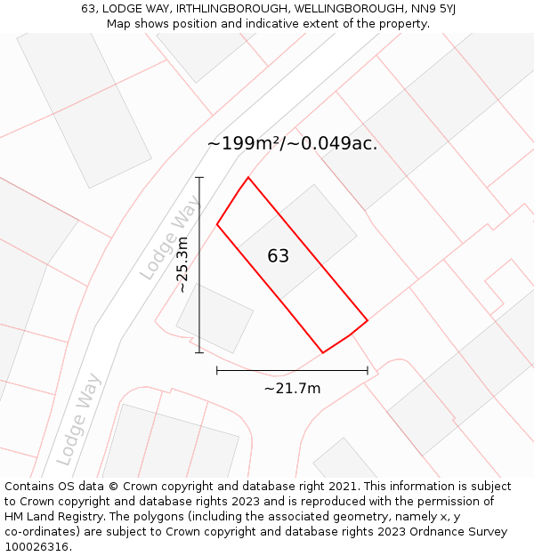 63, LODGE WAY, IRTHLINGBOROUGH, WELLINGBOROUGH, NN9 5YJ: Plot and title map