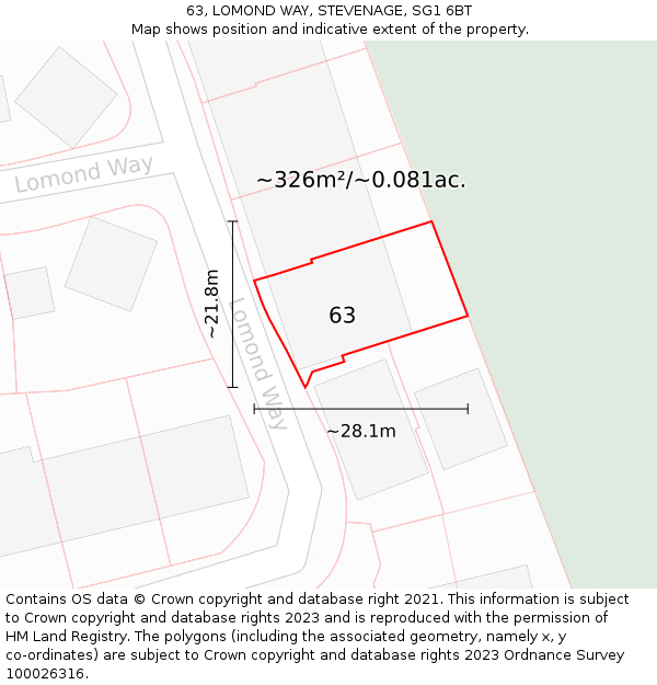 63, LOMOND WAY, STEVENAGE, SG1 6BT: Plot and title map