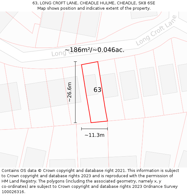 63, LONG CROFT LANE, CHEADLE HULME, CHEADLE, SK8 6SE: Plot and title map