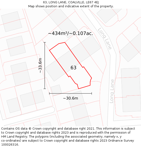 63, LONG LANE, COALVILLE, LE67 4EJ: Plot and title map