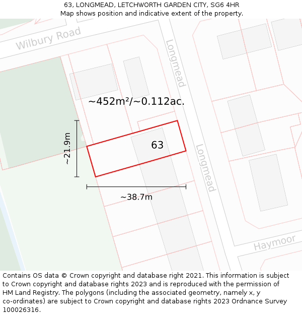 63, LONGMEAD, LETCHWORTH GARDEN CITY, SG6 4HR: Plot and title map