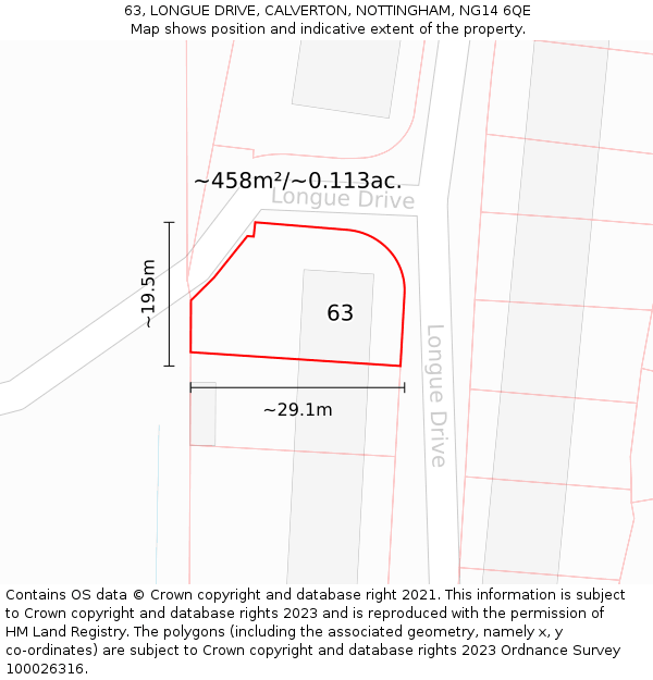 63, LONGUE DRIVE, CALVERTON, NOTTINGHAM, NG14 6QE: Plot and title map