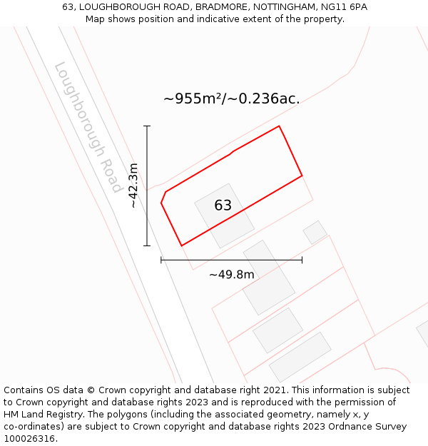 63, LOUGHBOROUGH ROAD, BRADMORE, NOTTINGHAM, NG11 6PA: Plot and title map