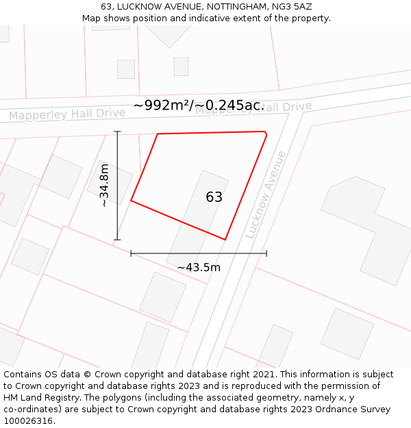 63, LUCKNOW AVENUE, NOTTINGHAM, NG3 5AZ: Plot and title map