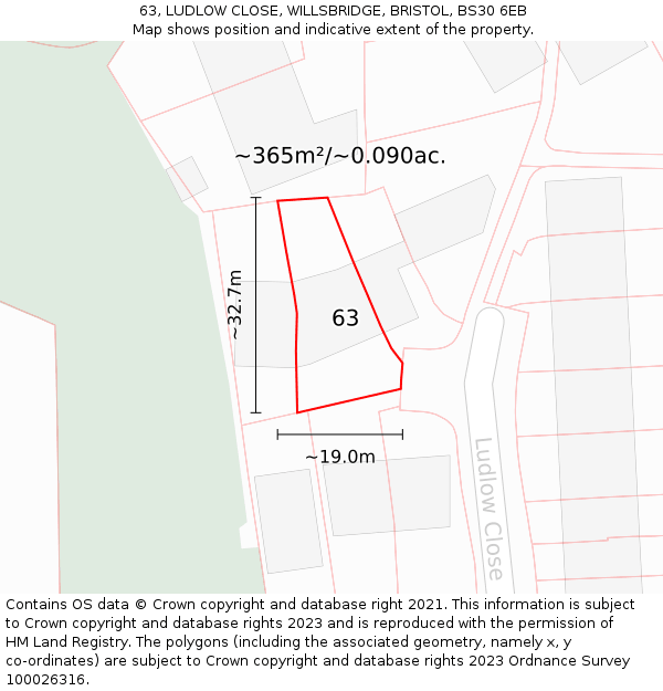 63, LUDLOW CLOSE, WILLSBRIDGE, BRISTOL, BS30 6EB: Plot and title map