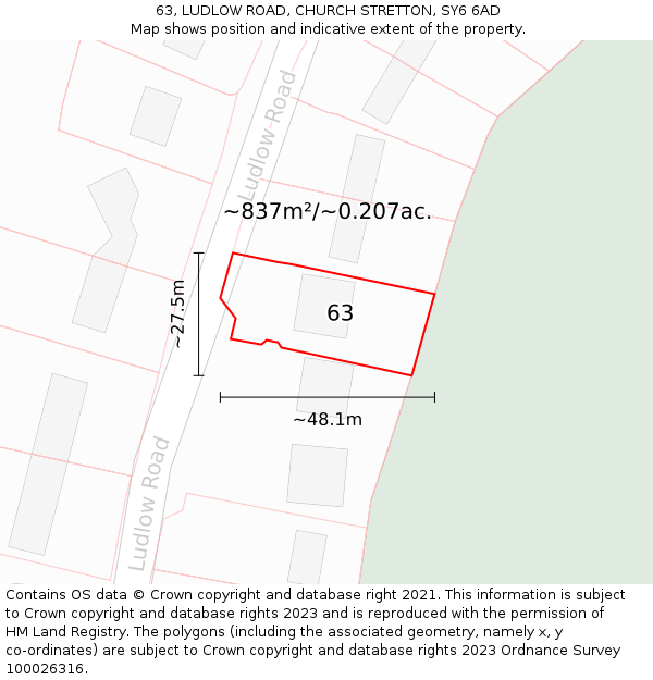 63, LUDLOW ROAD, CHURCH STRETTON, SY6 6AD: Plot and title map