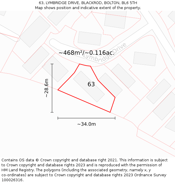 63, LYMBRIDGE DRIVE, BLACKROD, BOLTON, BL6 5TH: Plot and title map