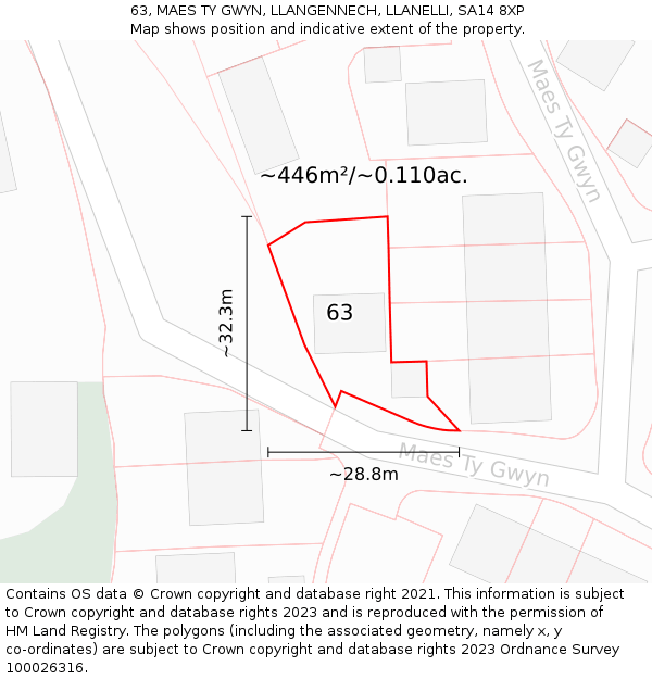 63, MAES TY GWYN, LLANGENNECH, LLANELLI, SA14 8XP: Plot and title map