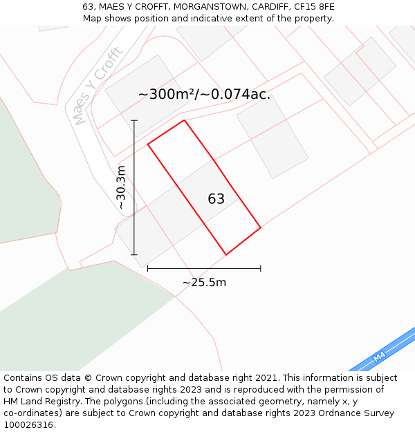 63, MAES Y CROFFT, MORGANSTOWN, CARDIFF, CF15 8FE: Plot and title map