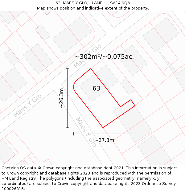 63, MAES Y GLO, LLANELLI, SA14 9QA: Plot and title map