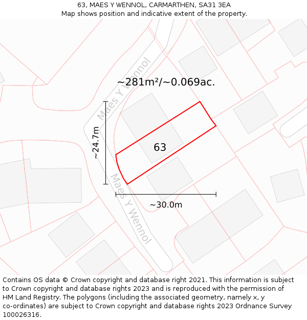 63, MAES Y WENNOL, CARMARTHEN, SA31 3EA: Plot and title map