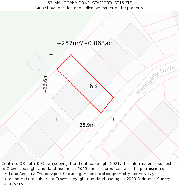 63, MAHOGANY DRIVE, STAFFORD, ST16 2TS: Plot and title map