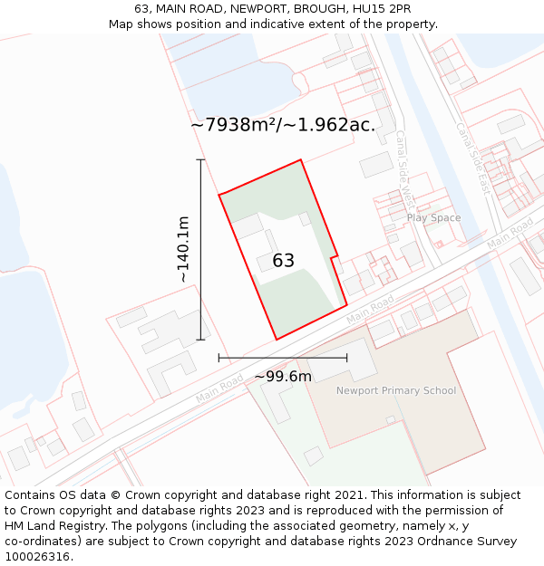 63, MAIN ROAD, NEWPORT, BROUGH, HU15 2PR: Plot and title map