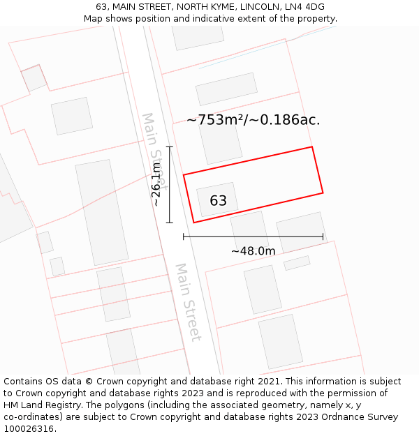 63, MAIN STREET, NORTH KYME, LINCOLN, LN4 4DG: Plot and title map