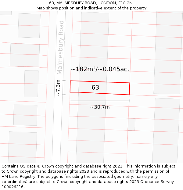 63, MALMESBURY ROAD, LONDON, E18 2NL: Plot and title map