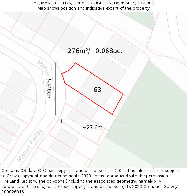 63, MANOR FIELDS, GREAT HOUGHTON, BARNSLEY, S72 0BF: Plot and title map