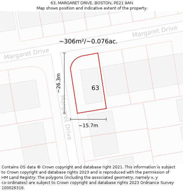 63, MARGARET DRIVE, BOSTON, PE21 9AN: Plot and title map