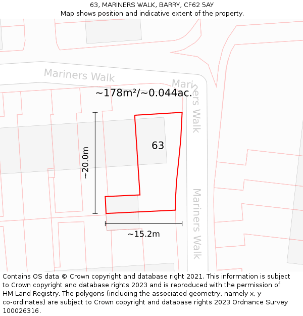 63, MARINERS WALK, BARRY, CF62 5AY: Plot and title map