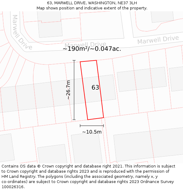 63, MARWELL DRIVE, WASHINGTON, NE37 3LH: Plot and title map