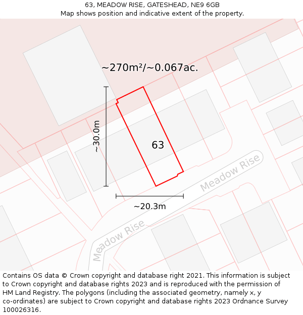 63, MEADOW RISE, GATESHEAD, NE9 6GB: Plot and title map