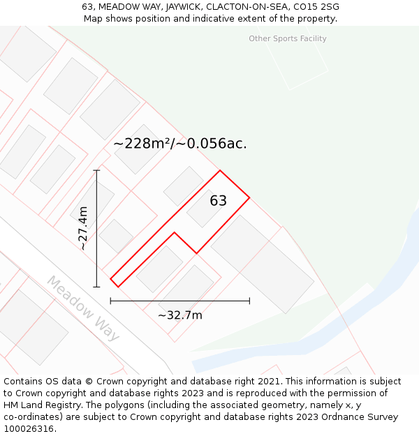 63, MEADOW WAY, JAYWICK, CLACTON-ON-SEA, CO15 2SG: Plot and title map
