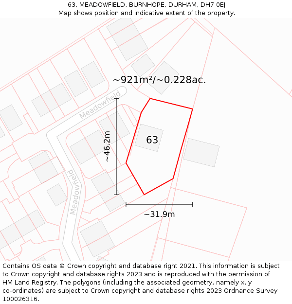 63, MEADOWFIELD, BURNHOPE, DURHAM, DH7 0EJ: Plot and title map