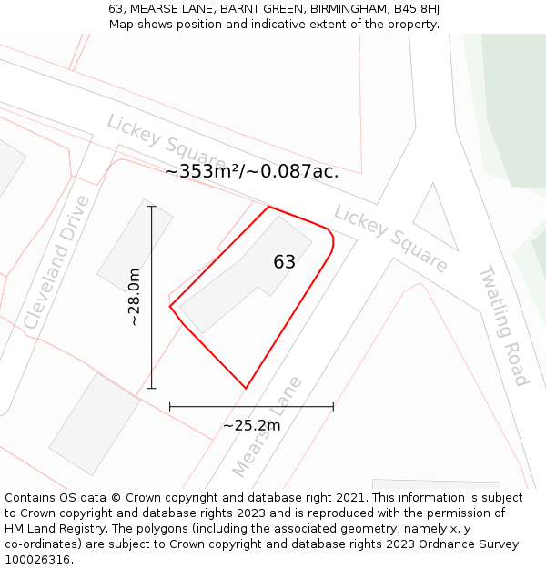 63, MEARSE LANE, BARNT GREEN, BIRMINGHAM, B45 8HJ: Plot and title map