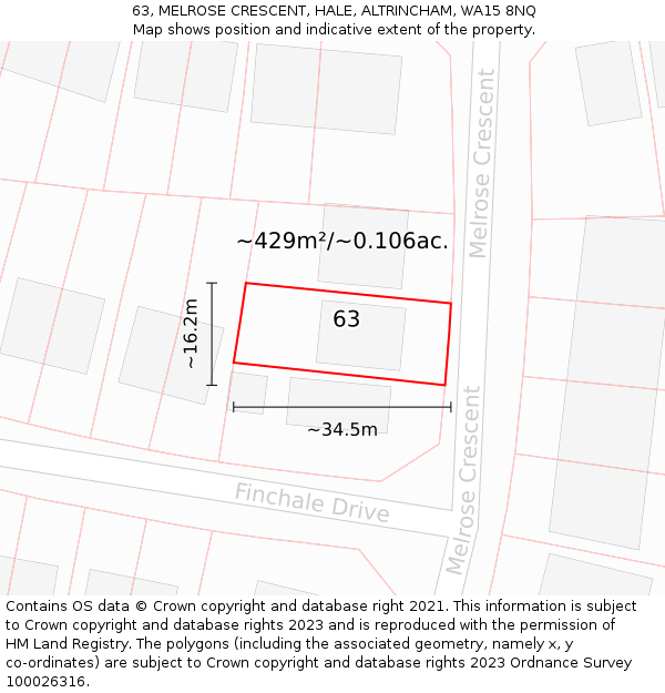 63, MELROSE CRESCENT, HALE, ALTRINCHAM, WA15 8NQ: Plot and title map