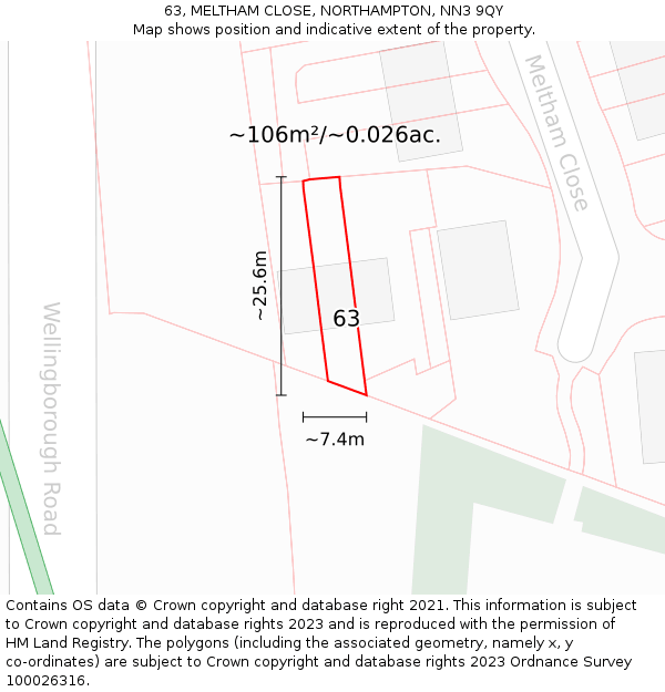 63, MELTHAM CLOSE, NORTHAMPTON, NN3 9QY: Plot and title map