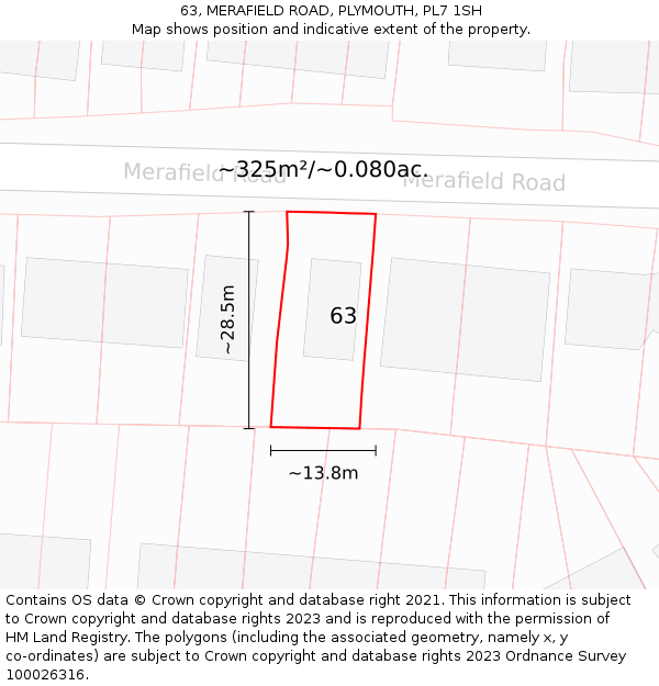 63, MERAFIELD ROAD, PLYMOUTH, PL7 1SH: Plot and title map