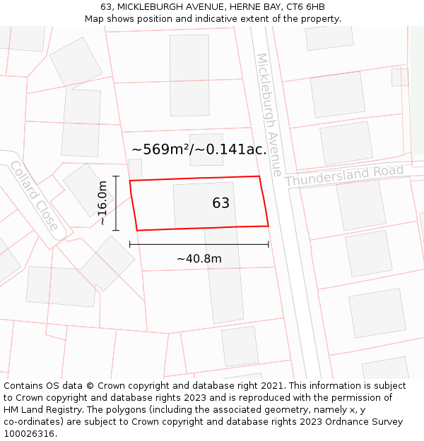 63, MICKLEBURGH AVENUE, HERNE BAY, CT6 6HB: Plot and title map