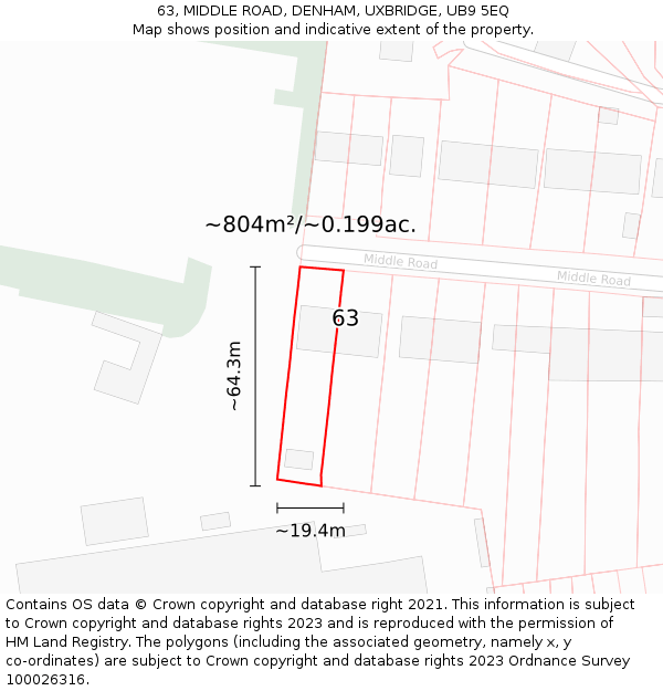 63, MIDDLE ROAD, DENHAM, UXBRIDGE, UB9 5EQ: Plot and title map