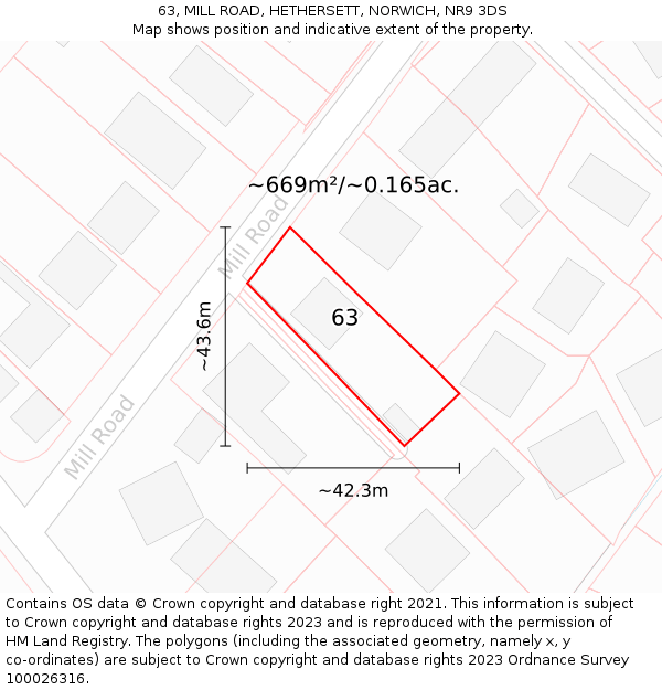 63, MILL ROAD, HETHERSETT, NORWICH, NR9 3DS: Plot and title map
