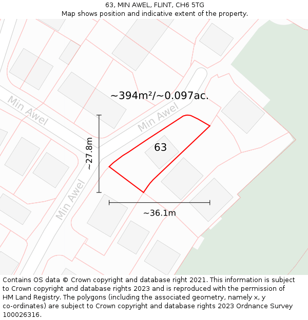 63, MIN AWEL, FLINT, CH6 5TG: Plot and title map