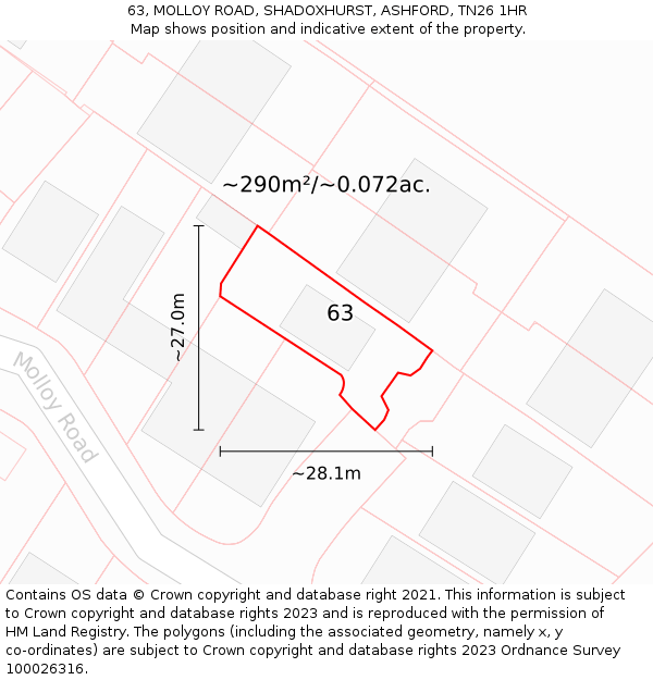 63, MOLLOY ROAD, SHADOXHURST, ASHFORD, TN26 1HR: Plot and title map