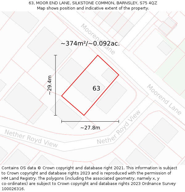 63, MOOR END LANE, SILKSTONE COMMON, BARNSLEY, S75 4QZ: Plot and title map