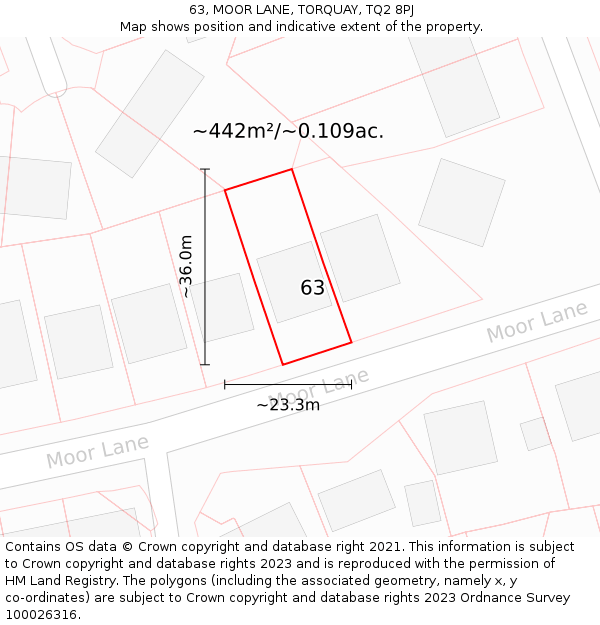 63, MOOR LANE, TORQUAY, TQ2 8PJ: Plot and title map