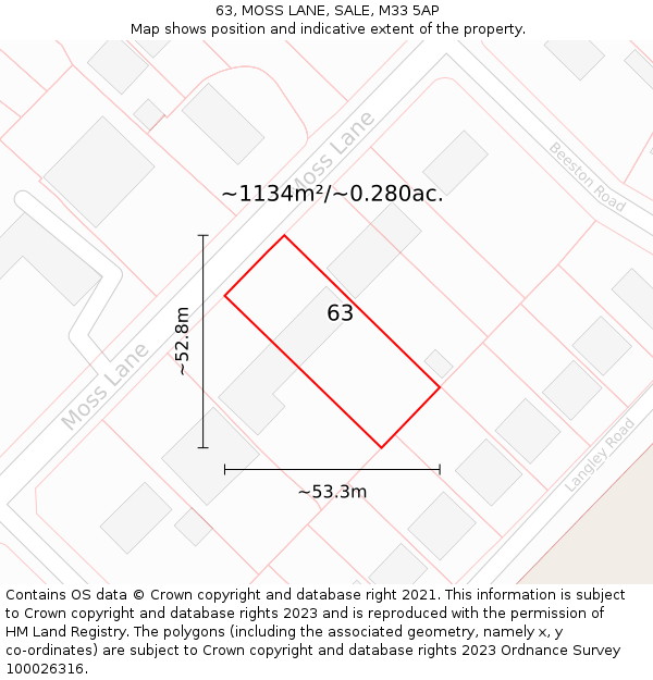 63, MOSS LANE, SALE, M33 5AP: Plot and title map