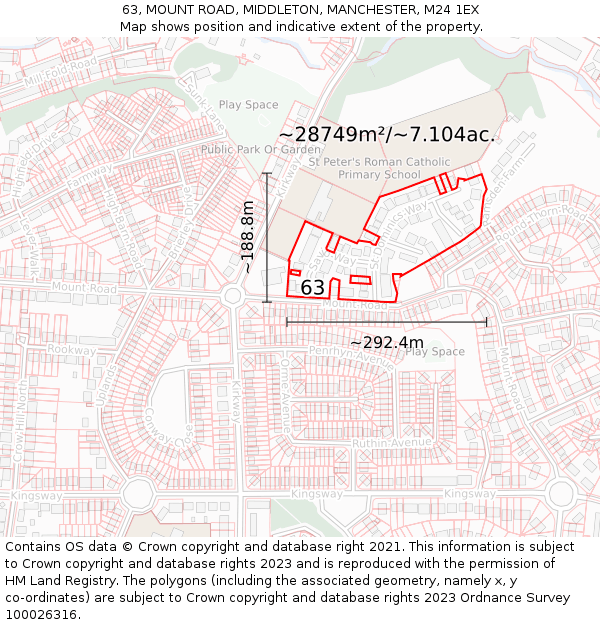 63, MOUNT ROAD, MIDDLETON, MANCHESTER, M24 1EX: Plot and title map