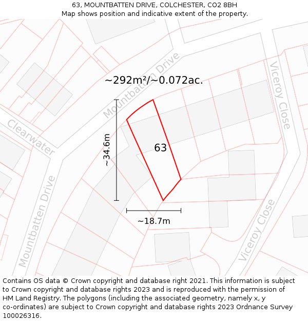 63, MOUNTBATTEN DRIVE, COLCHESTER, CO2 8BH: Plot and title map