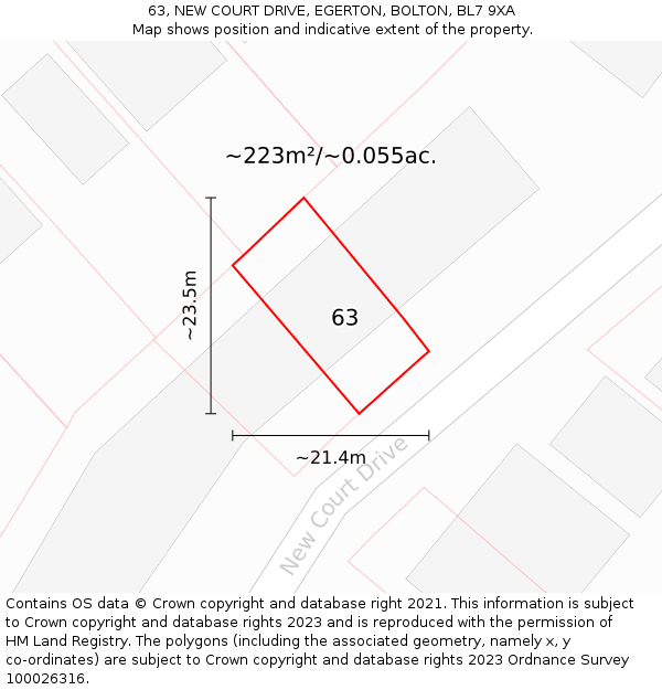 63, NEW COURT DRIVE, EGERTON, BOLTON, BL7 9XA: Plot and title map