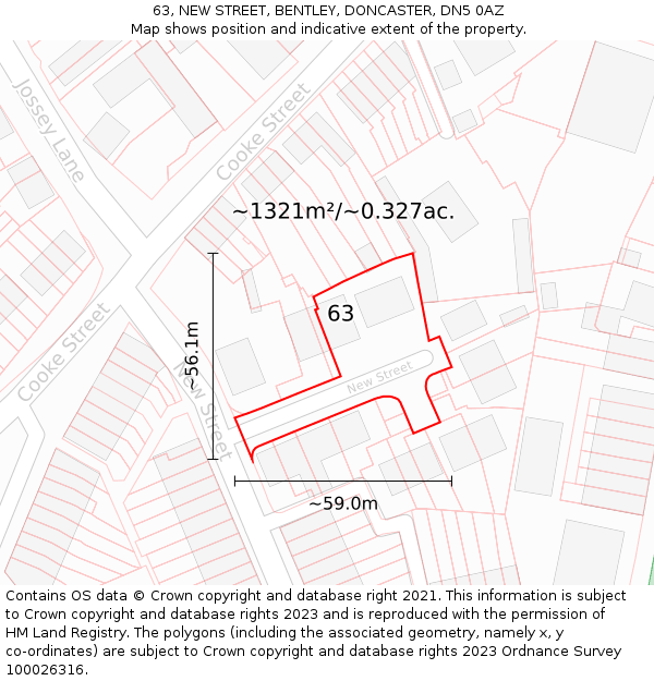 63, NEW STREET, BENTLEY, DONCASTER, DN5 0AZ: Plot and title map