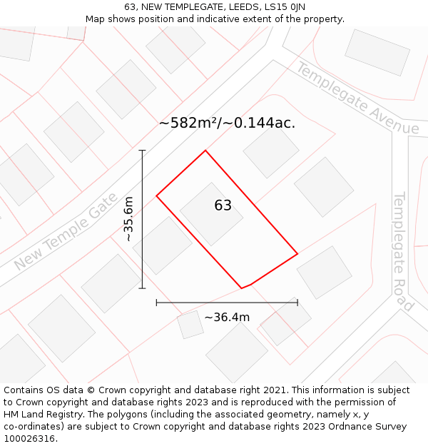 63, NEW TEMPLEGATE, LEEDS, LS15 0JN: Plot and title map