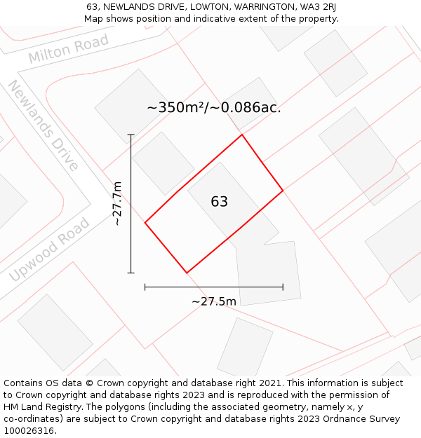 63, NEWLANDS DRIVE, LOWTON, WARRINGTON, WA3 2RJ: Plot and title map