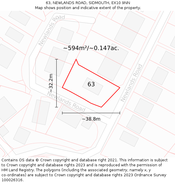 63, NEWLANDS ROAD, SIDMOUTH, EX10 9NN: Plot and title map