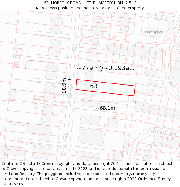 63, NORFOLK ROAD, LITTLEHAMPTON, BN17 5HE: Plot and title map